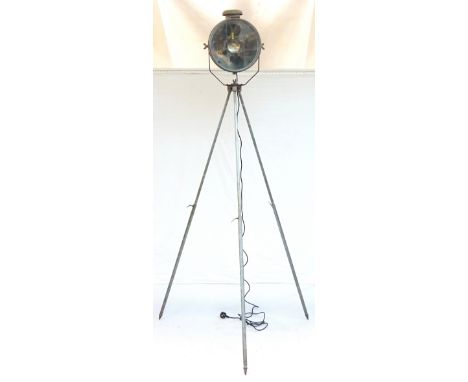 TILLEY L.P. GAS FLOODLIGHT
model BT25A, on an adjustable galvanized tripod base, with a circular three piece lens marked 'Til