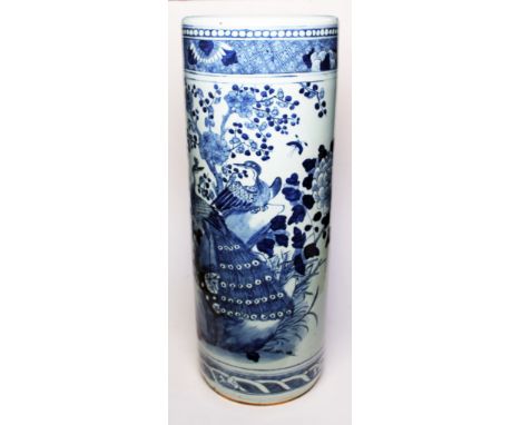 A large 19th Century Chinese blue and white stick stand, height 60cm. Condition - small chip to inside of foot rim, hairlines