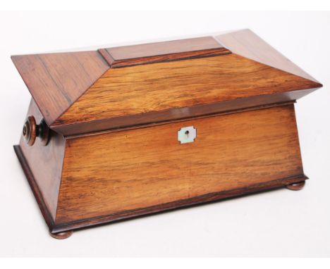 A 19th Century rosewood sarcophagus tea caddy. L35cm