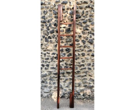 A 20th century mahogany folding library ladder, with five rungs, originally seven,  200 cm high 