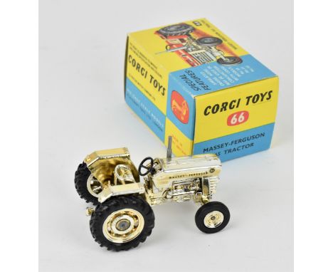 Corgi Toys - a rare issue boxed Corgi 66 Massey-Ferguson 165 Tractor in chrome/gold plate body and wheels, possible promotion