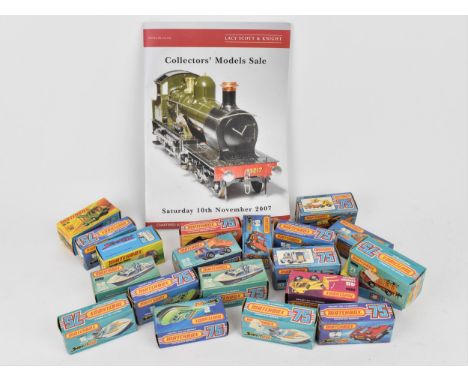 A collection of vintage 1970's boxed Matchbox toys to include Superfast, and Rola-matics, No64 Fire Chief, Freeway Gas Tanker