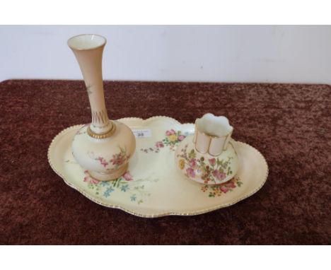 Group of Royal Worcester ceramics including vase No. 991, oval tray RDNO316064 and bottle neck vase with flared rim No.1733 (