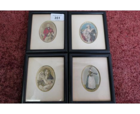 Group of four framed early 20th C silkwork portrait miniatures 