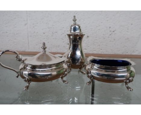 Sheffield Walker &amp; Hall three piece cruet set 