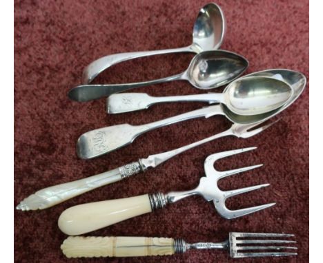 Selection of Georgian and later silver hallmarked pickle forks, spoons etc, early Victorian silver hallmarked bread fork with