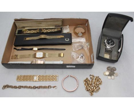 A small quantity of assorted vintage wristwatches including examples by Avia etc and a small collection of costume jewellery 