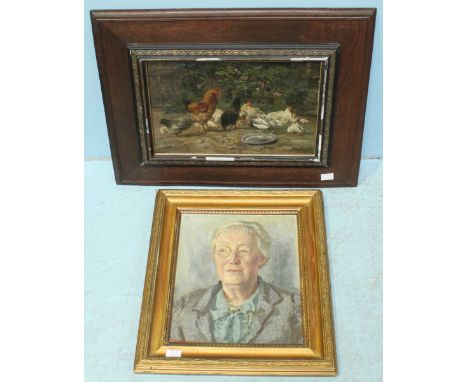 Evelyn Wild, head and shoulders portrait study of 'Miss Isabel Brown' wearing circular spectacles, signed, oil on board, with