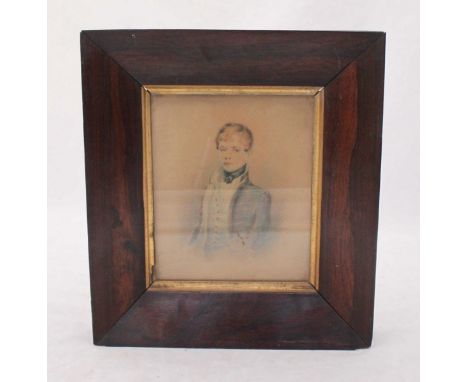 Early 19th Century half-length portrait of Edward Down (1818-1836), wearing Midshipman naval uniform, gouache on card, 18x15c