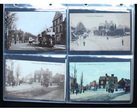 Approximately 198 postcards, Real photographic and printed, vintage and repro, including Portsmouth topographical- Milton Par