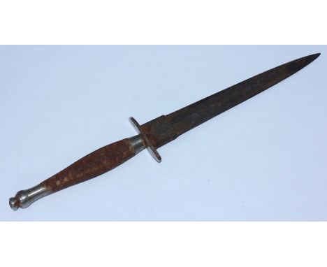 A WW2 Joseph Rogers 1st pattern Commando Knife, 7" double-edged blade, engine-turned grip, (some rusting and pitting all-over
