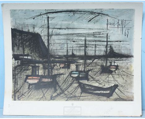 Bernard Buffet (French, 1928-1999) 'Harbour in Brittany' Signed, unframed limited edition print, number 70/80. 48 x 63cm.
