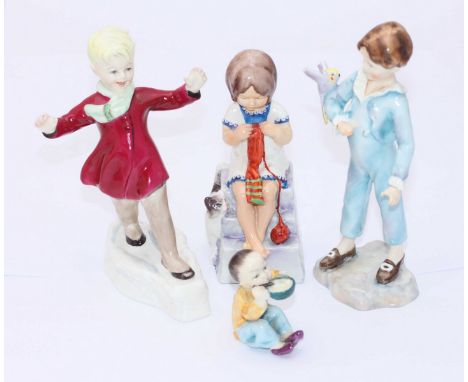 Four assorted Royal Worcester figures including three examples modelled by F.G Doughty, including a child eating with chopsti