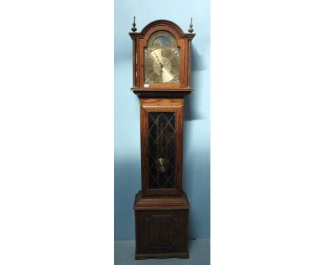 A 20th century oak cased Fenclocks of Suffolk longcase clock with moon phase dial and single glazed and leaded door, approxim