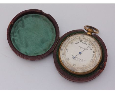 A pocket aneroid barometer by 'Chadburns of Liverpool', in velvet lined fitted leather case