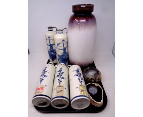 A West German vase together with five Delft Bols ceramic bottles (two sealed) and two tea light holders  