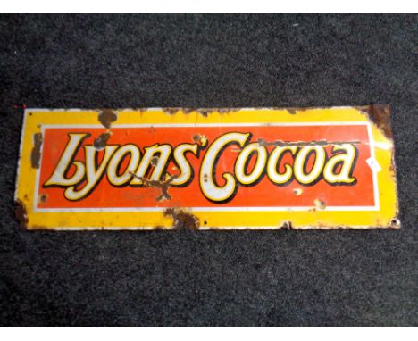 A vintage Lyon's Cocoa enamel sign, 91 x 30.5 cm 