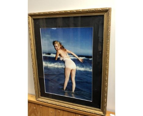 Photographer Andre De Dienes (1913-1985) photograph of Marilyn Monroe on Tobay beach in 1949, 15x11 inches, copyright stamped