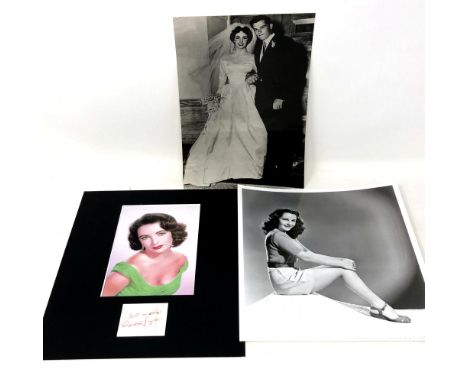 Elizabeth Taylor autograph mounted with colour photo and vintage photos including a 1st print of a young 18 year old Liz Tayl