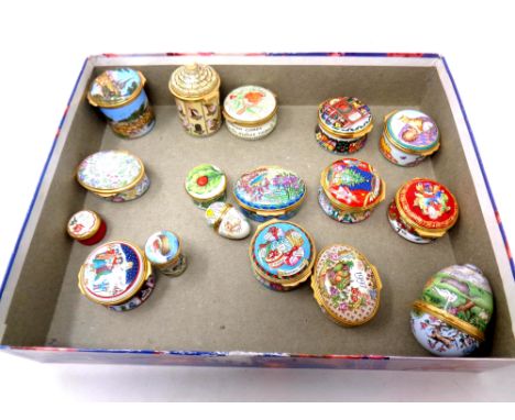 A box containing sixteen Halcyon enamel trinket boxes and eggs 