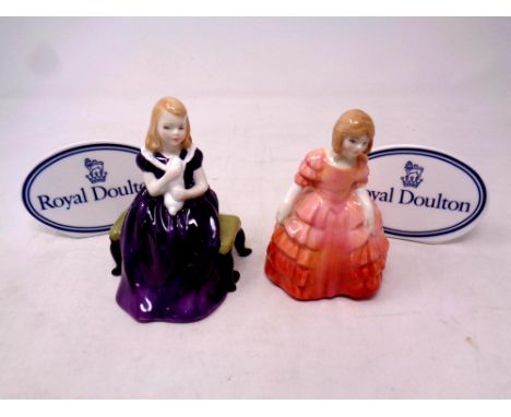 A Royal Doulton figure, Affection HN2238, together with a further Royal Doulton figure, Rose HN1368, together with two cerami