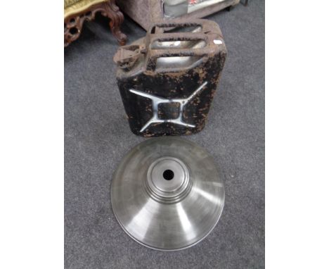 A 20 litre jerry can and an industrial style light shade 