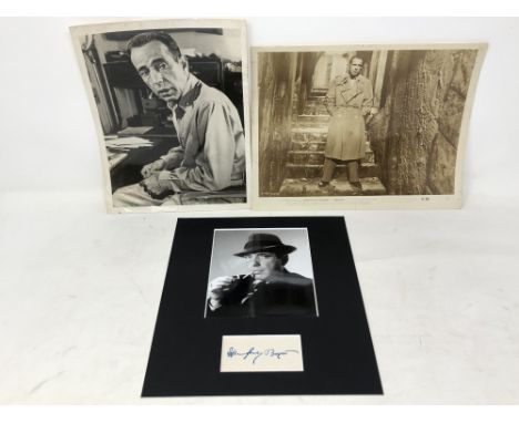 Humphrey Bogart mounted autograph with monochrome photo, and 2 vintage photographs one of which is Bogart in the 1951 film 'S