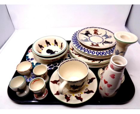 A tray containing a quantity of Bridgewater hand crafted pottery to include plates, bowls, egg cups, vase, candlestick etc 