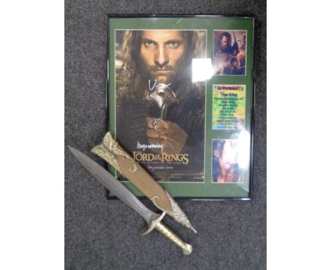 A framed Lord of the Rings photographic montage bearing signatures to include Sean Astin, Vigo Mortensen, Ian Holm etc, toget