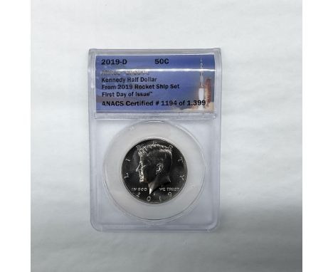 Denver Mint. Slabbed SP69 PL. First Day Of Issue. Certified number 1194 of 1399. Denver Mint. The obverse side features the p