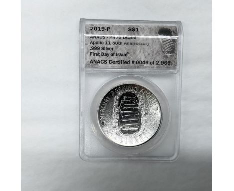 Philadelphia Mint. ANACS Graded and Slabbed PR70 DCAM. First Day Of Issue. Certified number 46 if 2969. .999 Silver. The obve