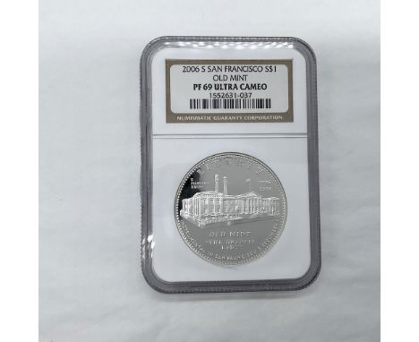 NGC Graded and Slabbed PG69 Ultra Cameo. San Francisco Mint. The obverse side depicts a rendition of the San Francisco Old Mi