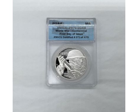 ANACS Graded and Slabbed PR70. First Day Of Issue. Certified number 71 of 475. Philadelphia Mint. The obverse side depicts a 