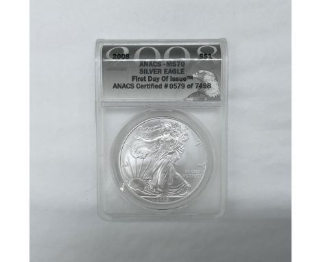 First Day Of Issue. Certified number 579 of 7498. The obverse side depicts Liberty in full stride. She is shown wrapped in th