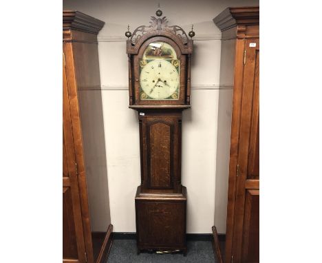 A 19th century oak longcase clock, with painted dial, signed E Dixon of Hexham, height 225 cm 