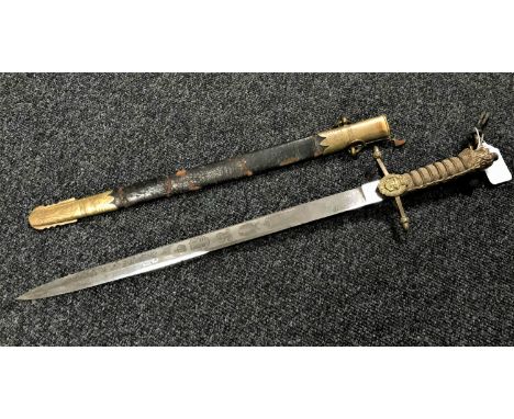 A George V naval officer's dirk in brass and leather scabbard with shagreen hilt