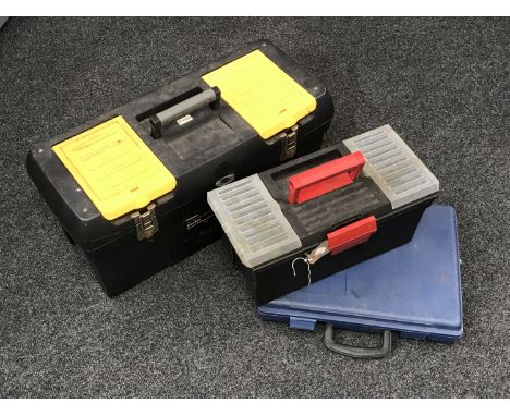 Two plastic tool box of assorted hand tools and a tool case of tools 