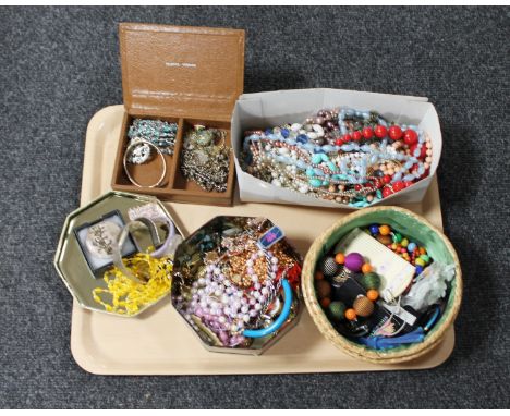 A tray of a large quantity of assorted costume jewellery, gold plated silver bangle etc 