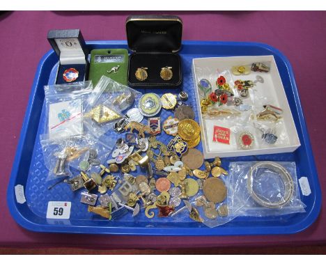 Enamel and Other Badges, including 'Committee', '1910-1985 Girl Guides', coins, cufflinks, etc :- One Tray 