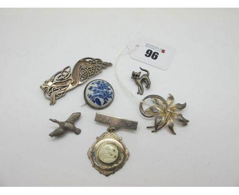 A Scottish Hallmarked Silver Brooch, of Celtic style, together with small hallmarked silver bird brooch, a flower brooch stam