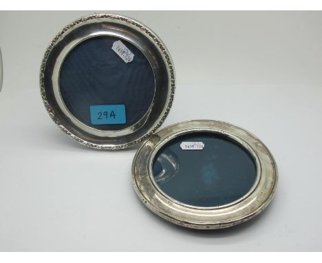 A Circular Hallmarked Silver Mounted Photograph Frame, SML, Birmingham 1918, on easel back, 14.5cm high; together with a circ