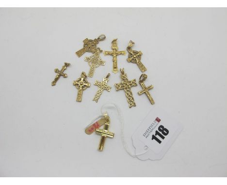 Celtic Style and Other Cross Pendants, including "750", 9ct gold etc. 