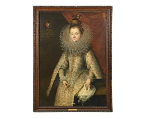 Follower of Frans Pourbus the Younger Portrait of a noblewoman, said to be Helena de Sonzogni, standing three-quarter length,