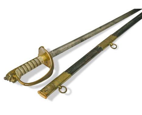 A British Naval 1827 pattern sword by J. Gieve &amp; Sons,  with 79cm straight flat backed single fuller spear pointed blade,