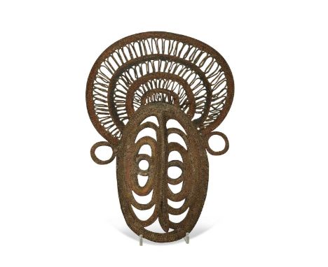 A Papua New Guinea, Abelam, painted basketry old yam mask,  probably first half of the 20th century, with radial four-tier 'c