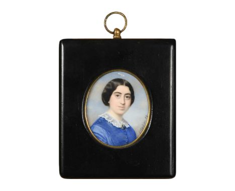 Alessandro Cittadini (1820-1877) Portrait miniature of a young lady, bust-length, in a blue dresssigned and dated 'Cittadini 