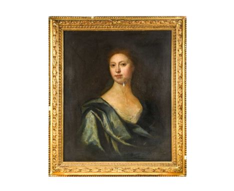 Circle of Michael Dahl (1659-1743) Portrait of lady, half-length, in a blue wrap, believed to be Edith Hodges (née Estcourt, 