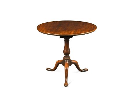 A George III mahogany wine table, the dished circular top on birdcage support on cabriole legs with pad feet68 x 76cmSome lig