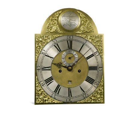 A George III lacquered longcase clock by Christopher Pinchbeck, London,  with 12inch arched brass and silvered dial, named to