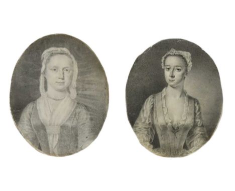 Attributed to R Haskins (fl. 1735-1745) Two portrait miniatures of ladieseach monogrammed '(R/P?) H' and dated respectively '